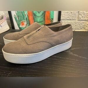 Vince Womens Warner Leather Suede Platform Zip-Up Sneakers Limestone Gray size 9